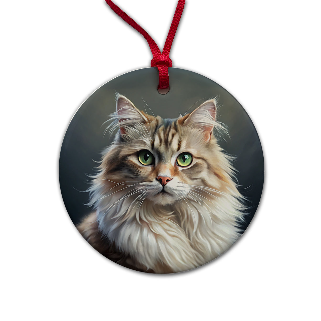 Ragamuffin Cat Illustration Round Ceramic Holiday Christmas Tree Ornament
