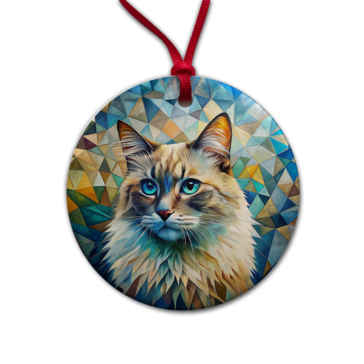 Ragdoll Cat Abstract Art Round Ceramic Holiday Christmas Tree Ornament