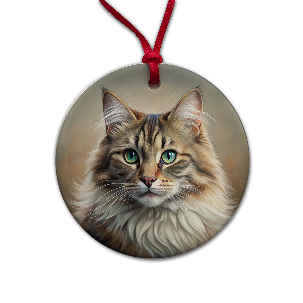 Siberian Cat Illustration Round Ceramic Holiday Christmas Tree Ornament