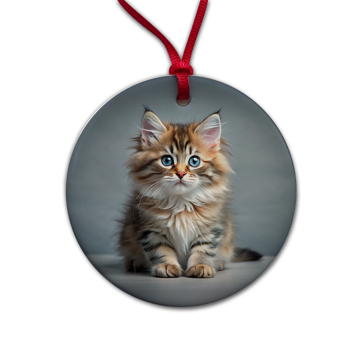 Siberian Cat Kitten Photo Round Ceramic Holiday Christmas Tree Ornament