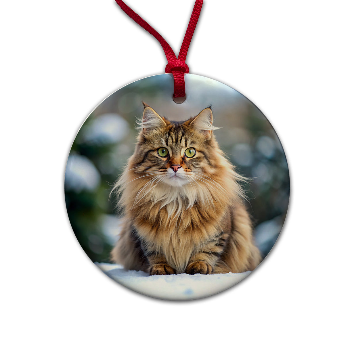 Siberian Cat Photo Round Ceramic Holiday Christmas Tree Ornament