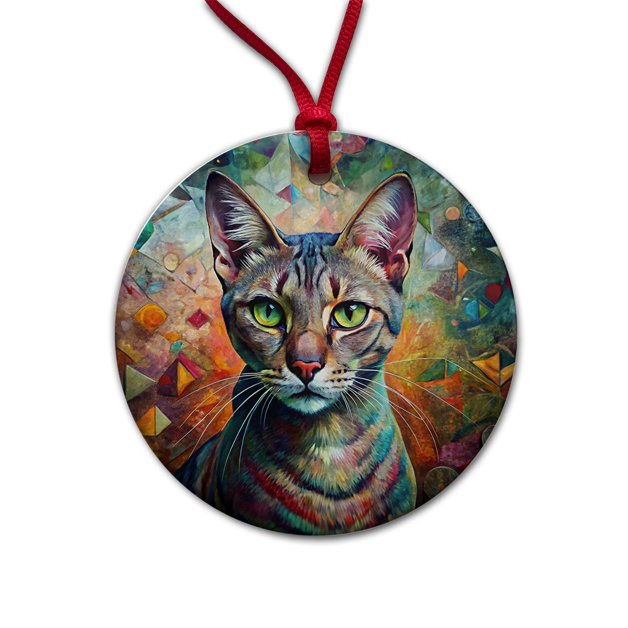 Singapura Cat Abstract Art Round Ceramic Holiday Christmas Tree Ornament