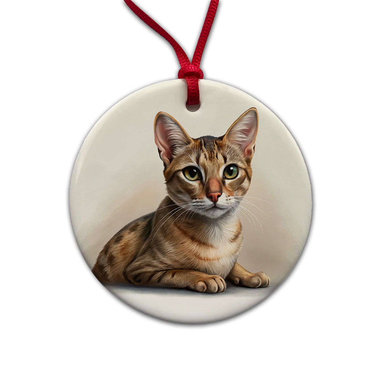 Singapura Cat Illustration Round Ceramic Holiday Christmas Tree Ornament