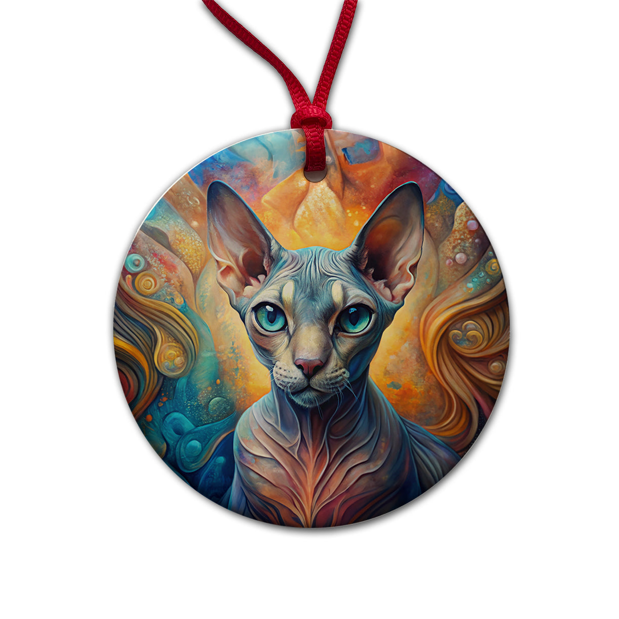 Sphynx Cat Abstract Art Round Ceramic Holiday Christmas Tree Ornament