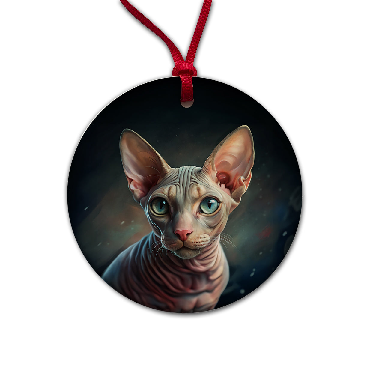Sphynx Cat Illustration Round Ceramic Holiday Christmas Tree Ornament