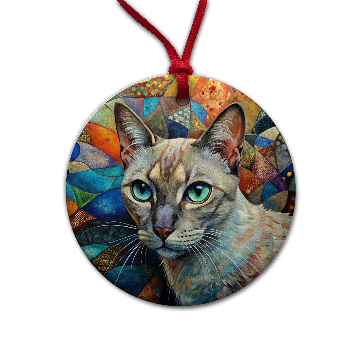 Tonkinese Cat Abstract Art Round Ceramic Holiday Christmas Tree Ornament