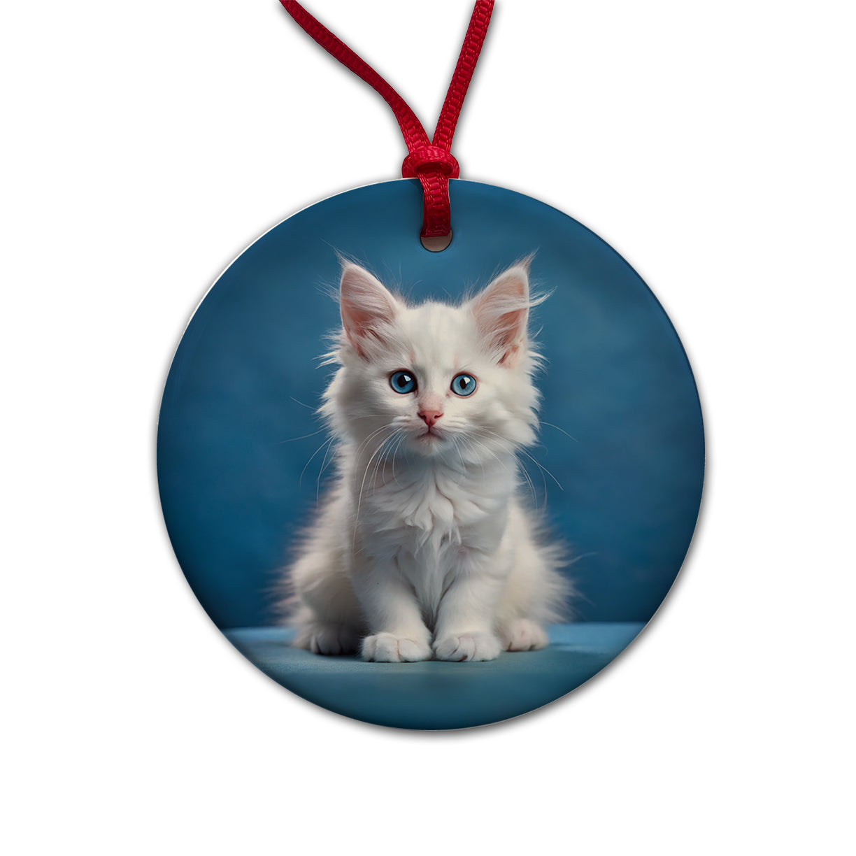 Turkish Angora Cat Kitten Photo Round Ceramic Holiday Christmas Tree Ornament