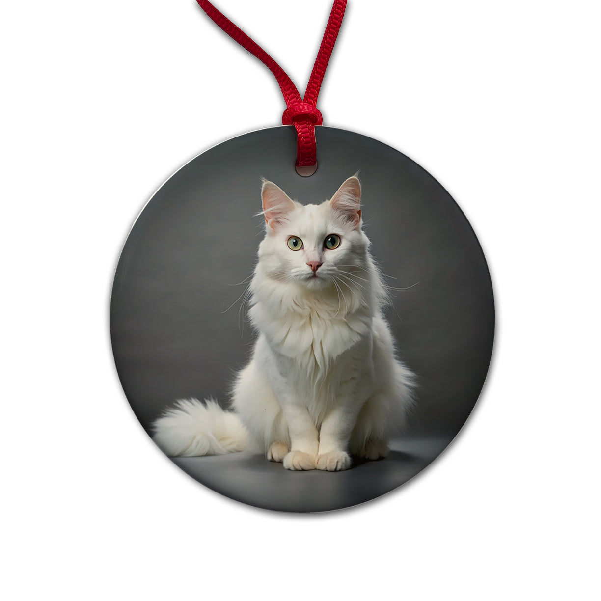 Turkish Angora Cat Photo Round Ceramic Holiday Christmas Tree Ornament