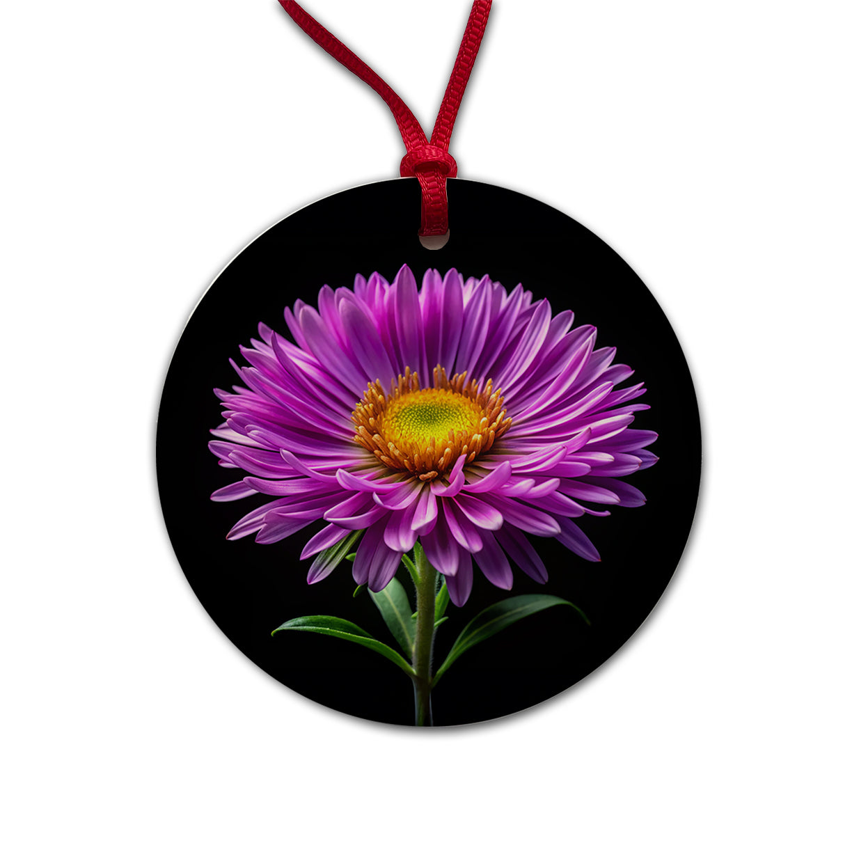Aster Purple Flower Photo Round Ceramic Holiday Christmas Tree Ornament