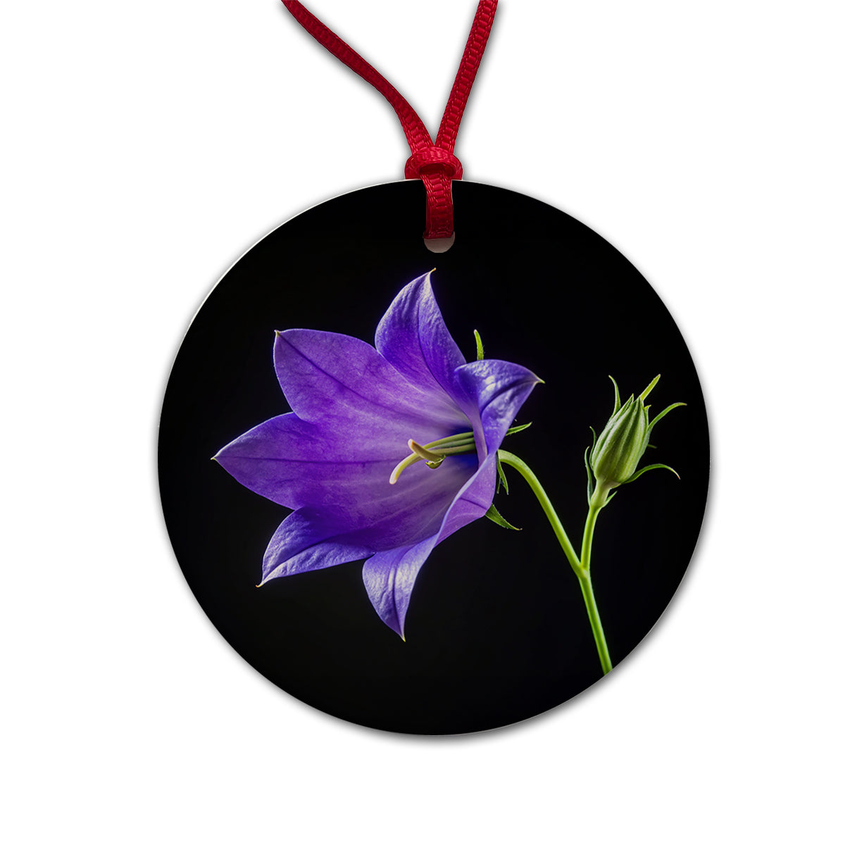 Bellflower Purple Flower Photo Round Ceramic Holiday Christmas Tree Ornament