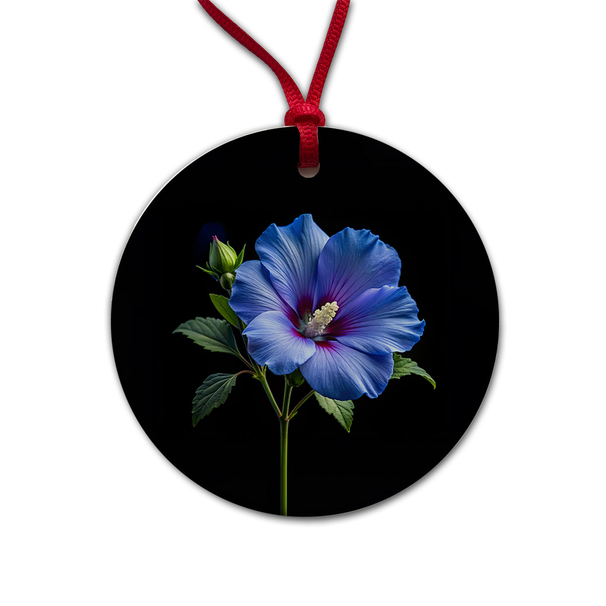 Blue Rose Of Sharon Flower Photo Round Ceramic Holiday Christmas Tree Ornament