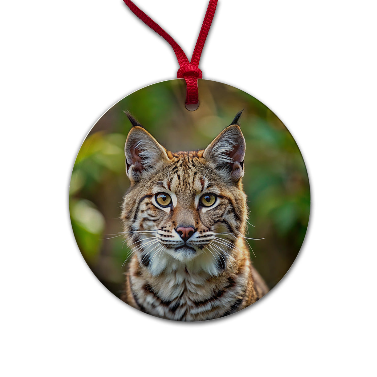 Bobcat Face Photo Round Ceramic Holiday Christmas Tree Ornament