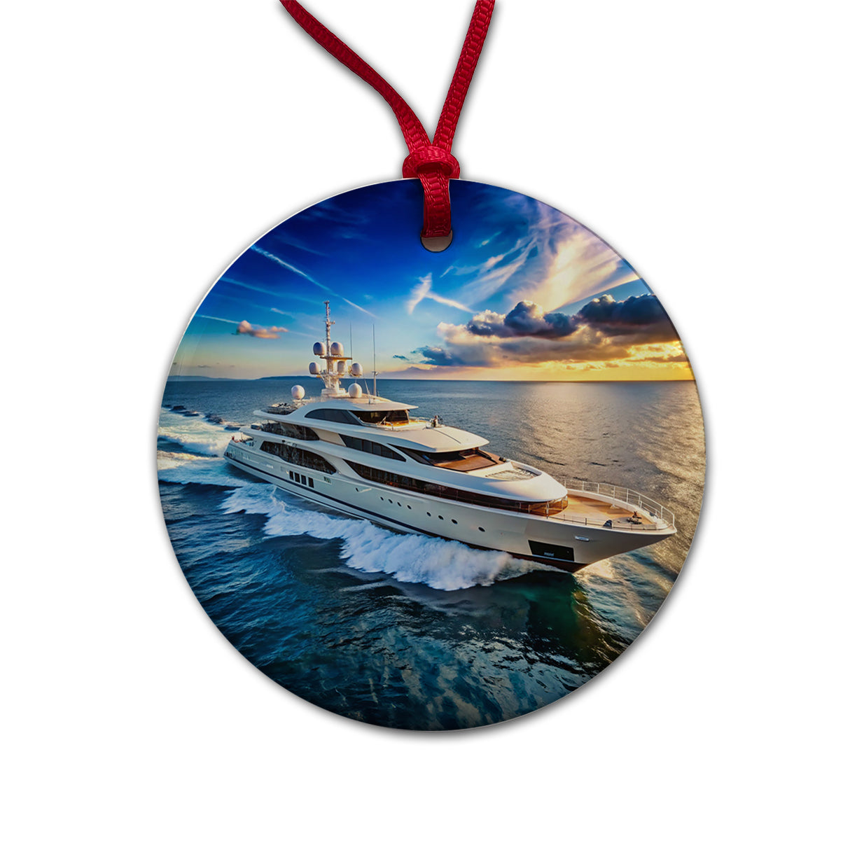 Luxury Yacht Ship At Sea Round Ceramic Holiday Christmas Tree Ornament