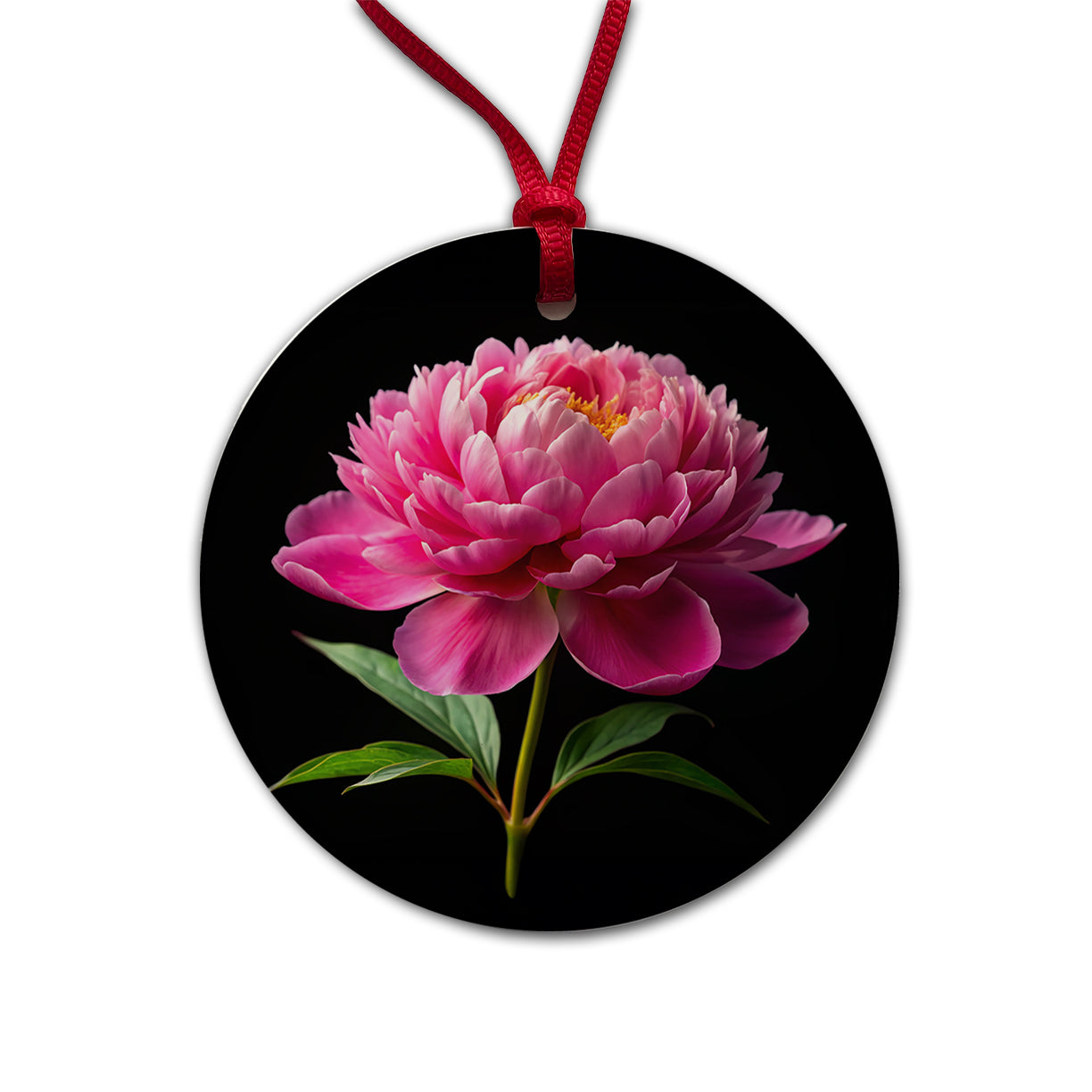 Peony Flower Photo Round Ceramic Holiday Christmas Tree Ornament