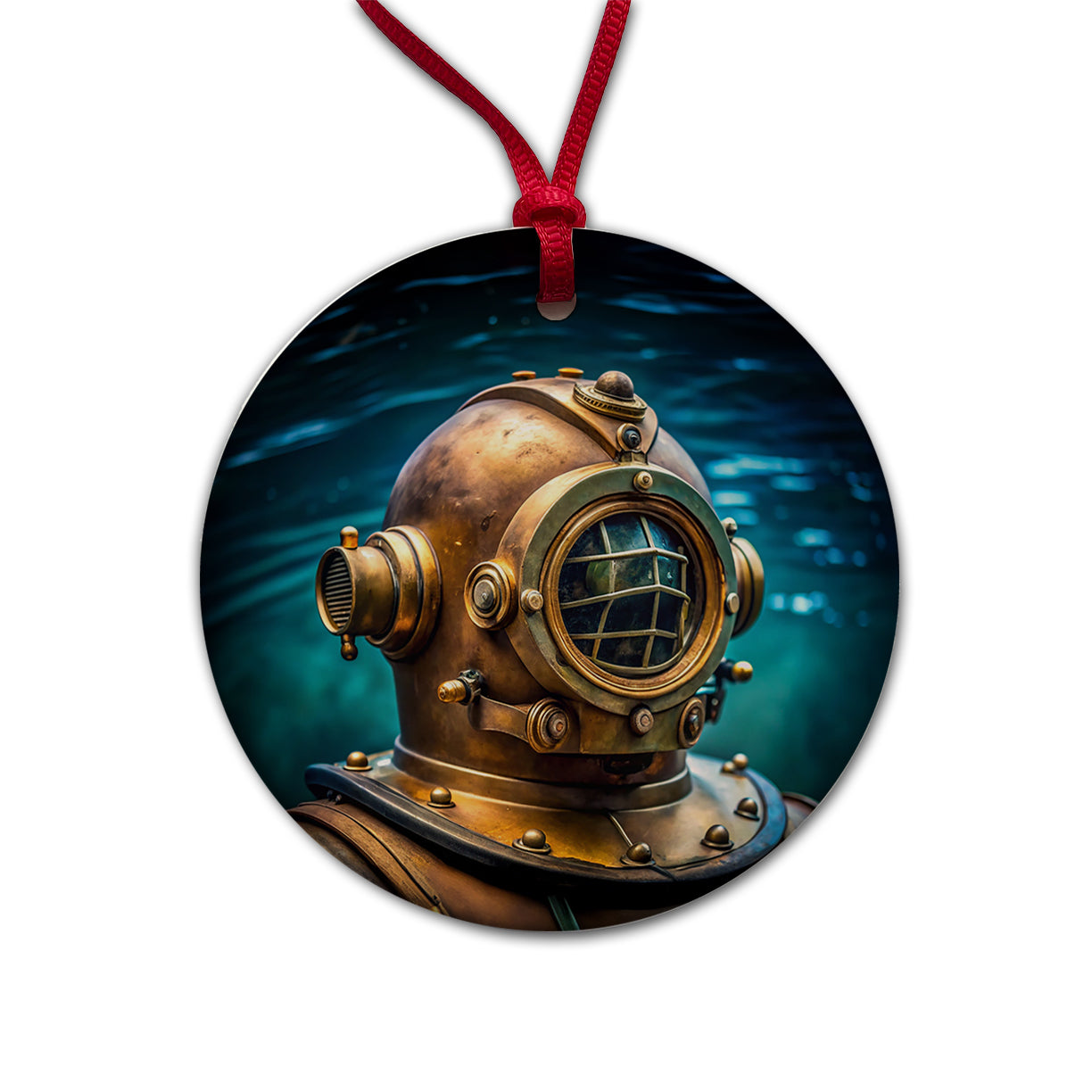 Retro Diving Helmet Suit Underwater Round Ceramic Holiday Christmas Tree Ornament