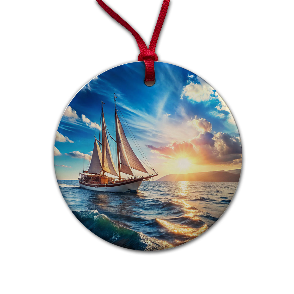 Sailboat On The Ocean Round Ceramic Holiday Christmas Tree Ornament