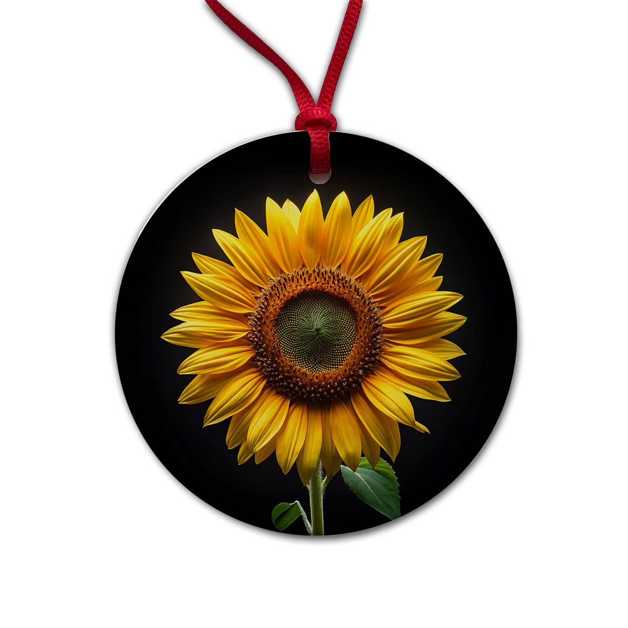 Sunflower Photo Round Ceramic Holiday Christmas Tree Ornament