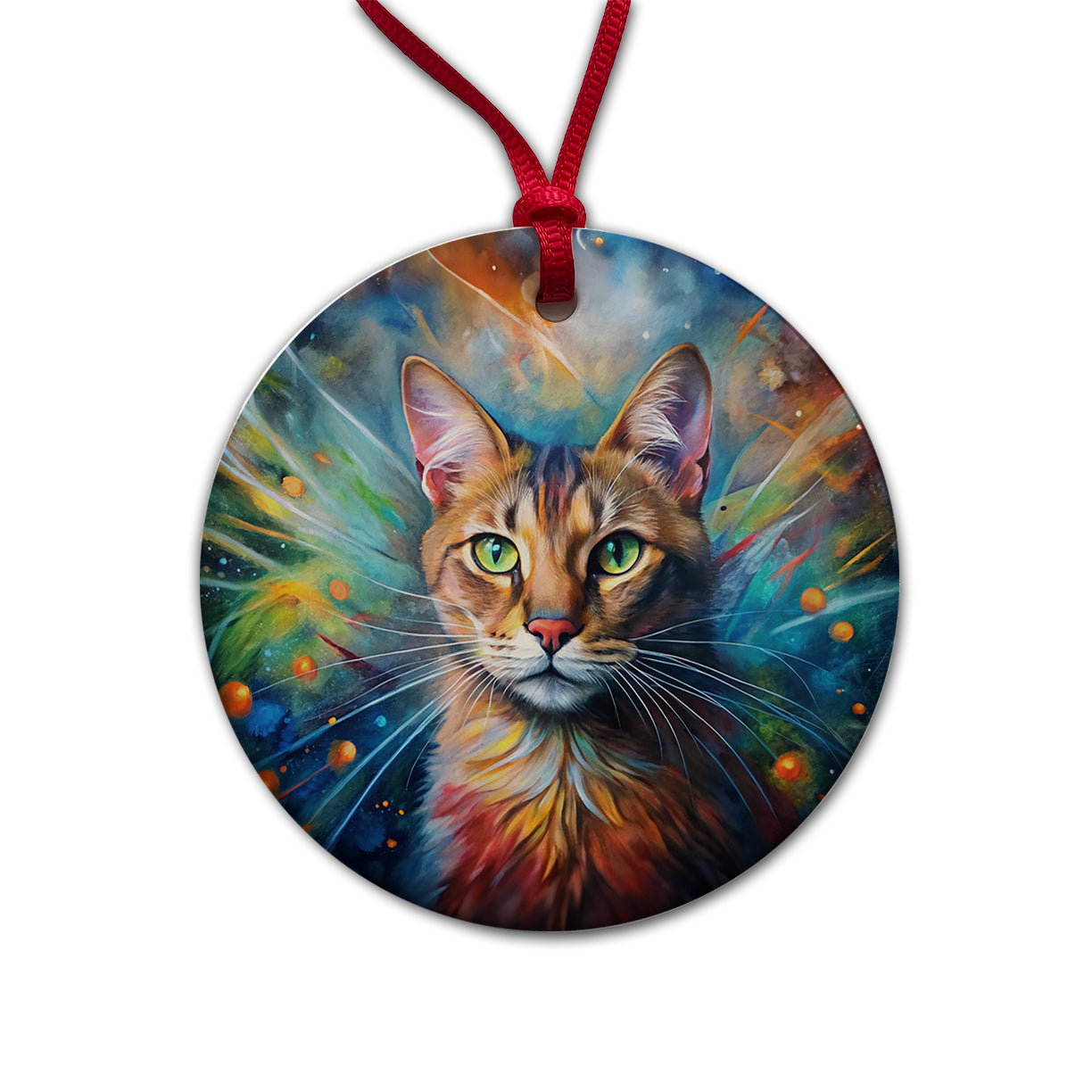 Tabby Cat Abstract Art Color Explosion Round Ceramic Holiday Christmas Tree Ornament