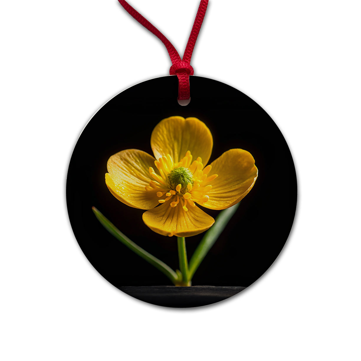Yellow Buttercup Flower Photo Round Ceramic Holiday Christmas Tree Ornament