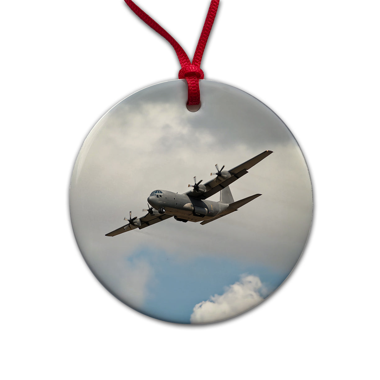 C-130 Hercules Military Transport Plane Round Ceramic Holiday Christmas Tree Ornament