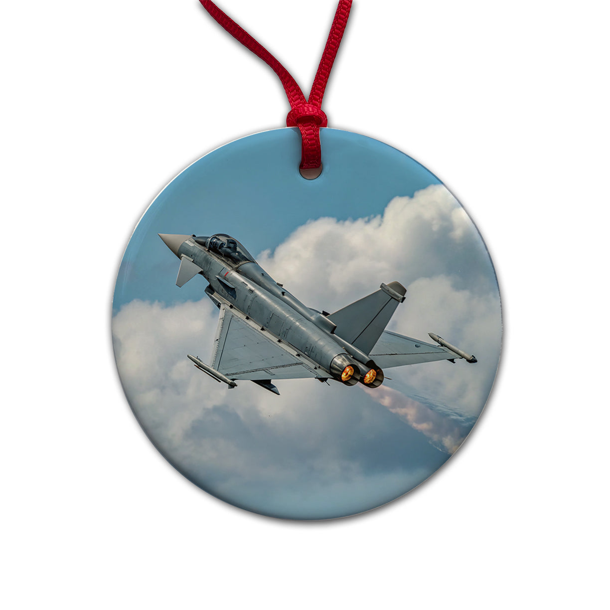 Eurofighter Typhoon Fighter Jet Plane Round Ceramic Holiday Christmas Tree Ornament