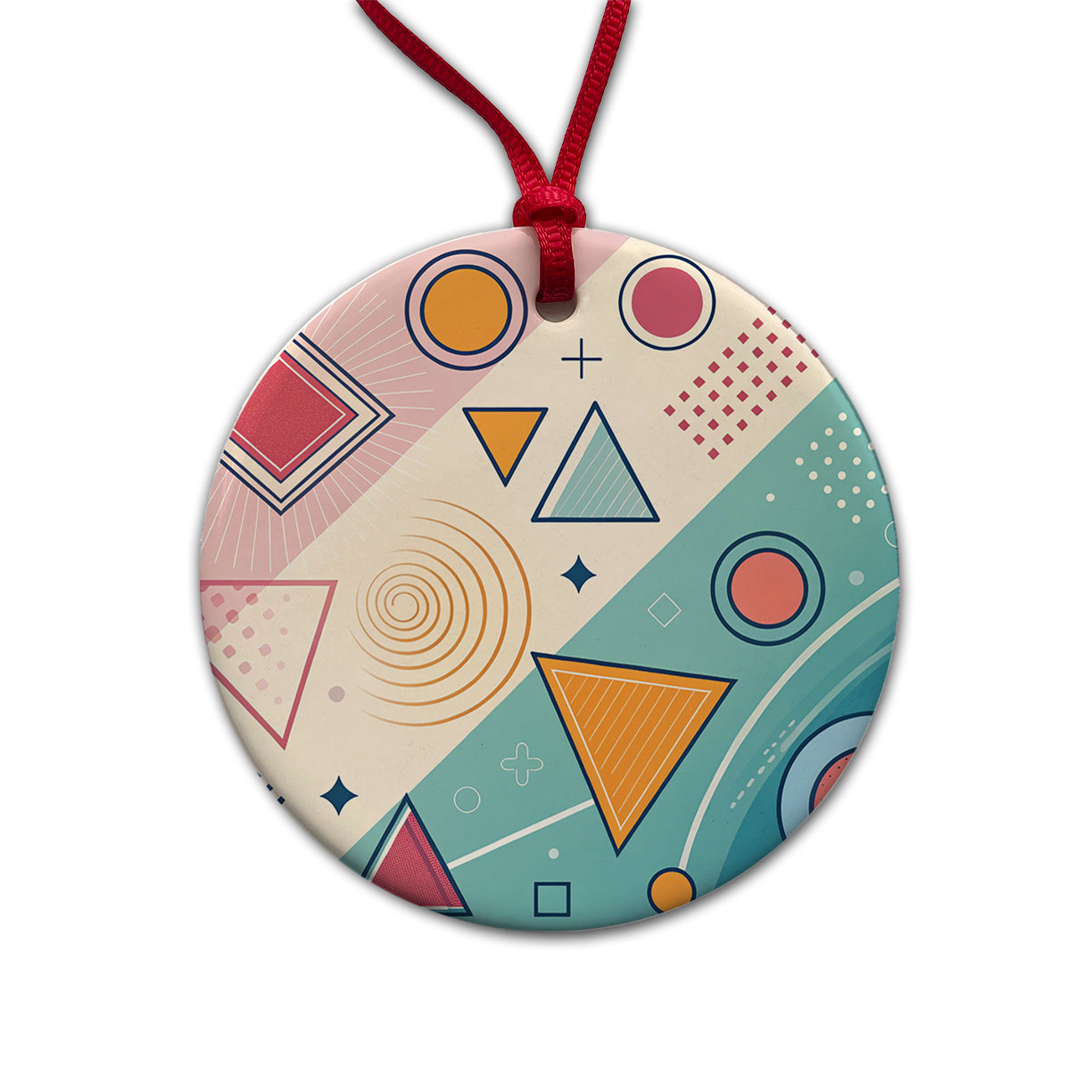 Abstract Geometric Shapes Colorful Round Ceramic Holiday Christmas Tree Ornament