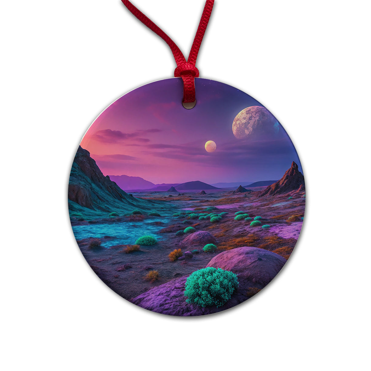 Alien Planet Surface Beautiful Round Ceramic Holiday Christmas Tree Ornament