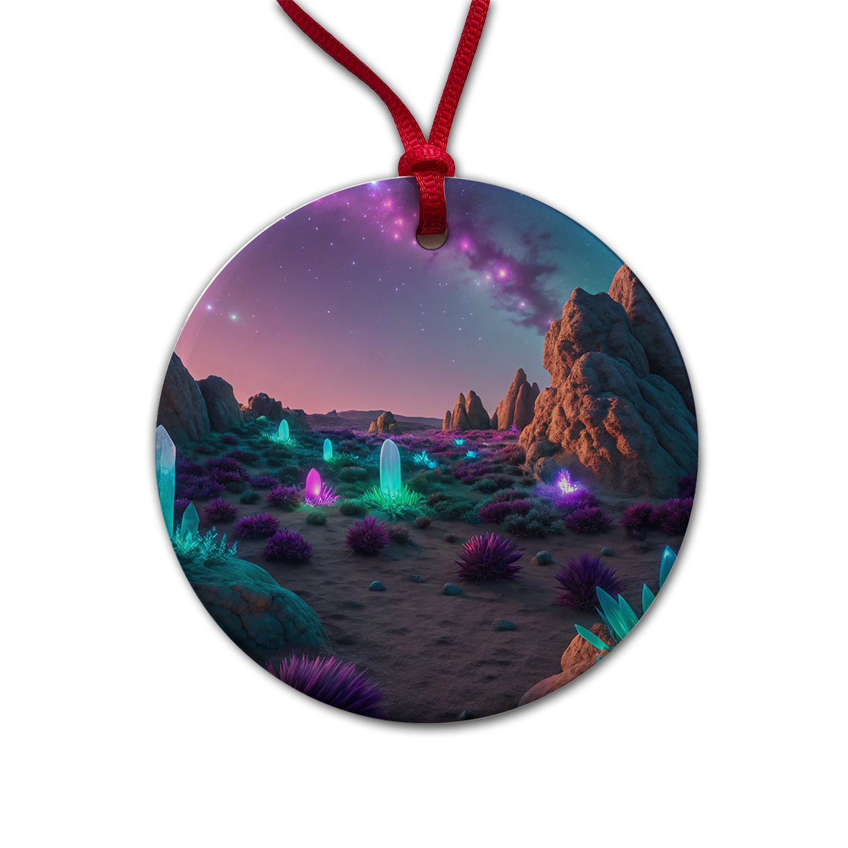 Alien Planet Surface Colorful Round Ceramic Holiday Christmas Tree Ornament