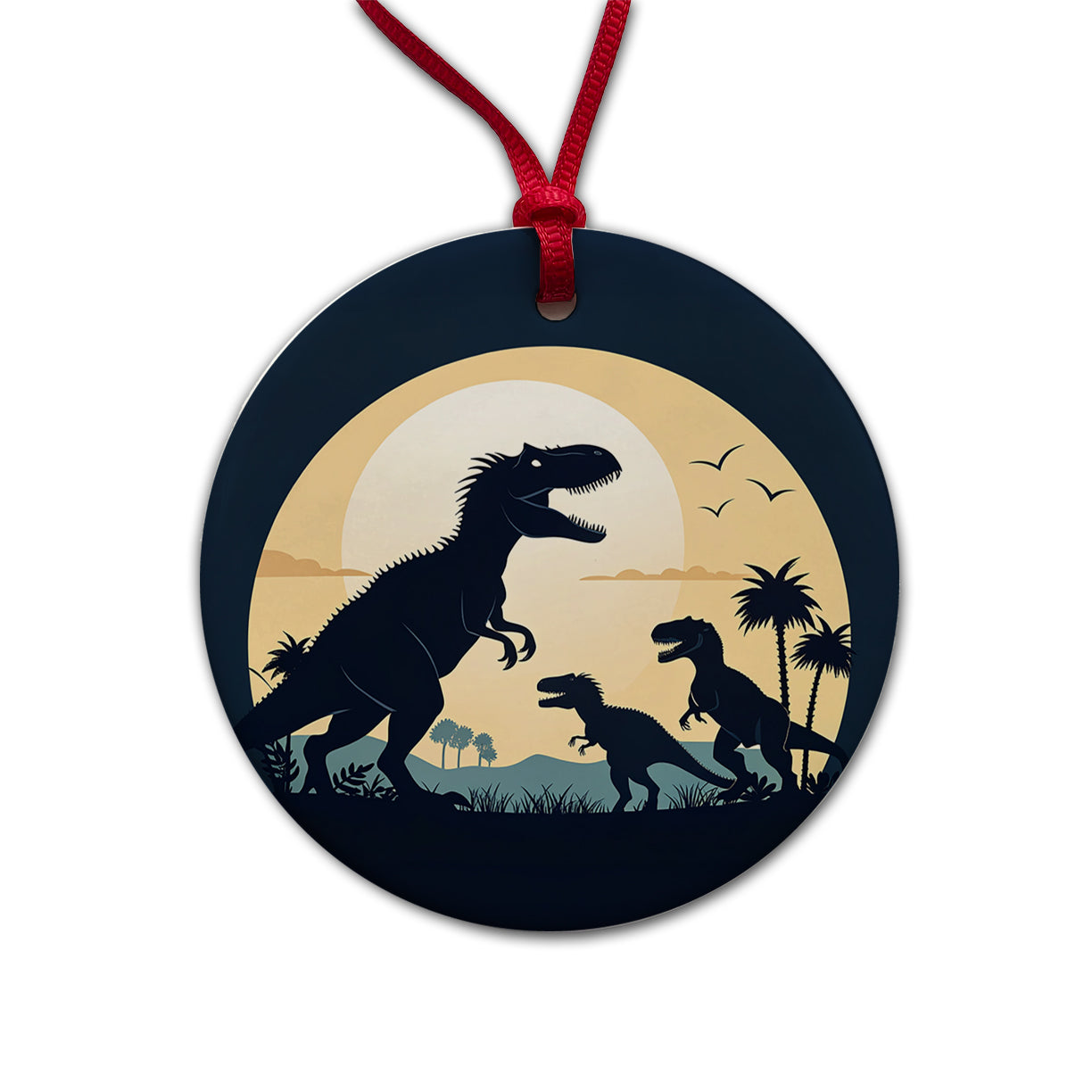 Allosaurus Silhouettes Dinosaurs Round Ceramic Holiday Christmas Tree Ornament
