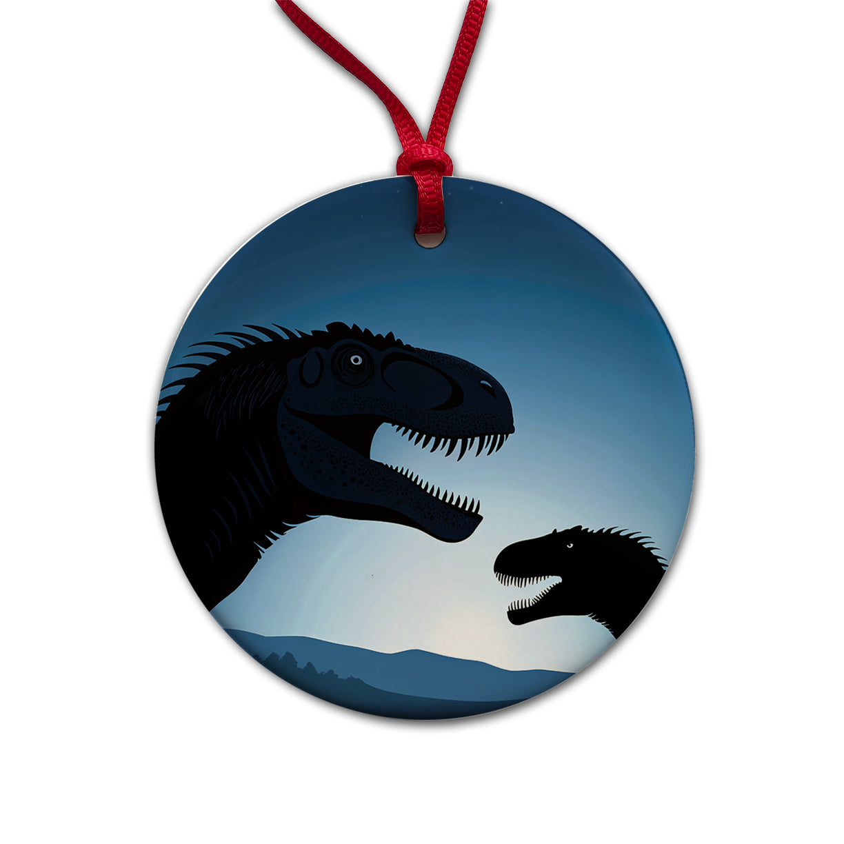 Allosaurus Silhouettes Night Dinosaurs Round Ceramic Holiday Christmas Tree Ornament
