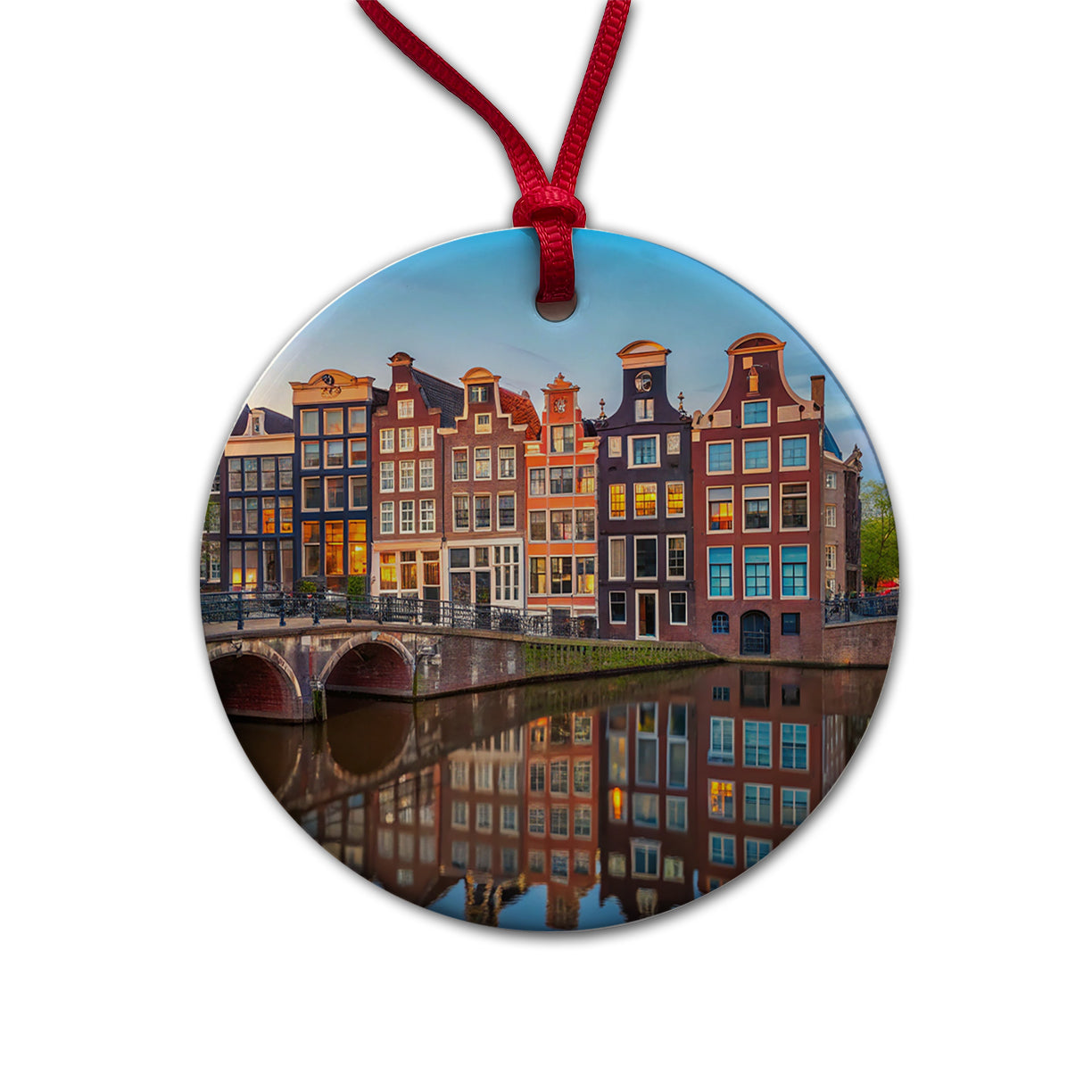 Amsterdam Netherlands Photo Round Ceramic Holiday Christmas Tree Ornament