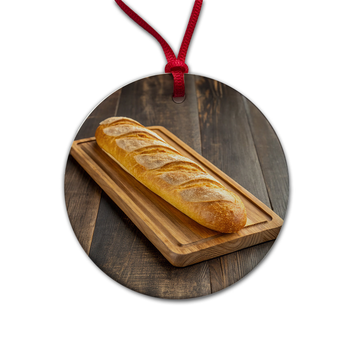 Baguette Bread Board Round Ceramic Holiday Christmas Tree Ornament
