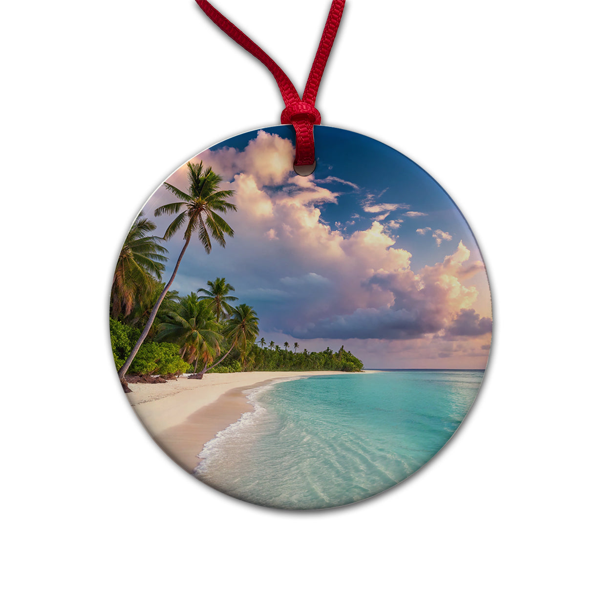 Bali Indonesia Beach Sand Ocean Round Ceramic Holiday Christmas Tree Ornament