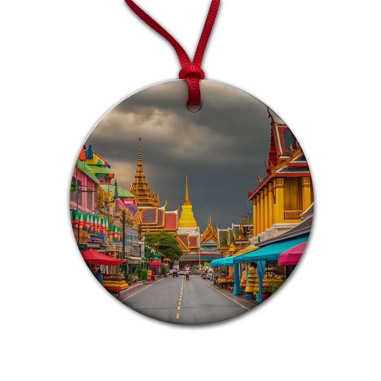 Bangkok Thailand Street Round Ceramic Holiday Christmas Tree Ornament