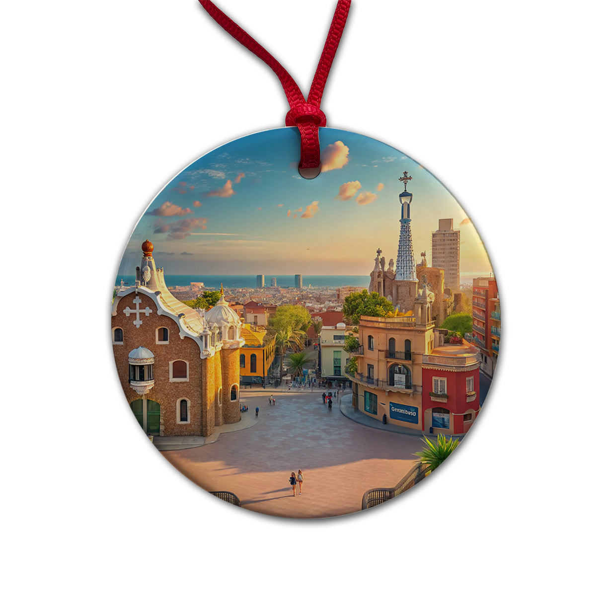 Barcelona Spain Ocean Round Ceramic Holiday Christmas Tree Ornament