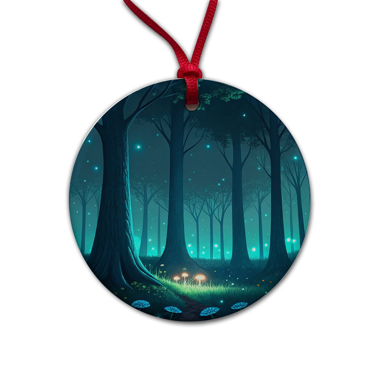 Bioluminescent Forest Mushrooms Trees Round Ceramic Holiday Christmas Tree Ornament