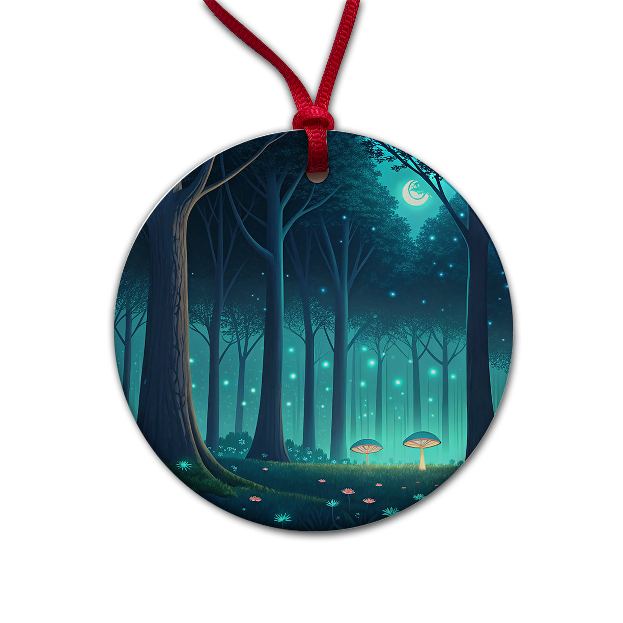 Bioluminescent Forest Night Round Ceramic Holiday Christmas Tree Ornament