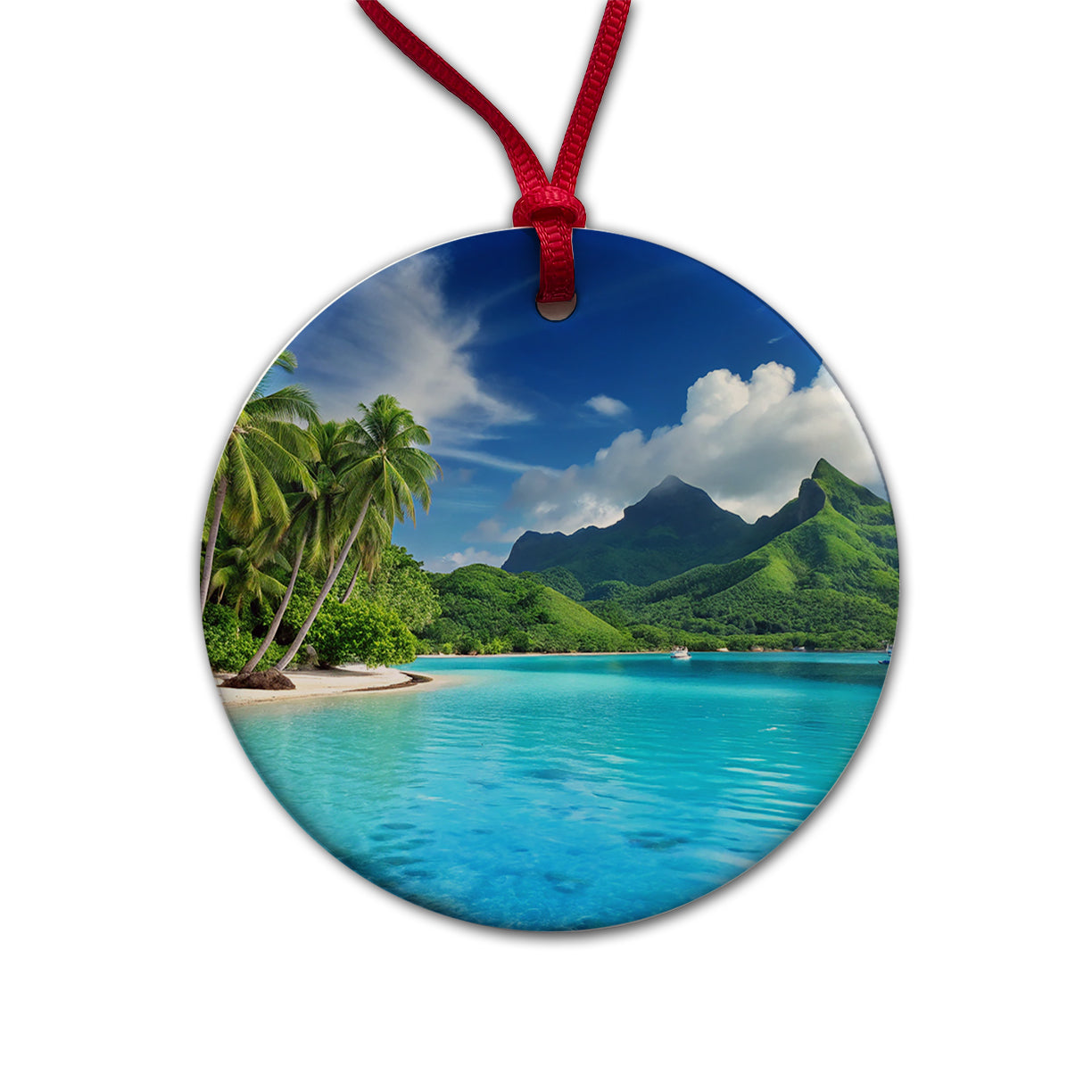 Bora Bora French Polynesia Beautiful Ocean Beach Round Ceramic Holiday Christmas Tree Ornament