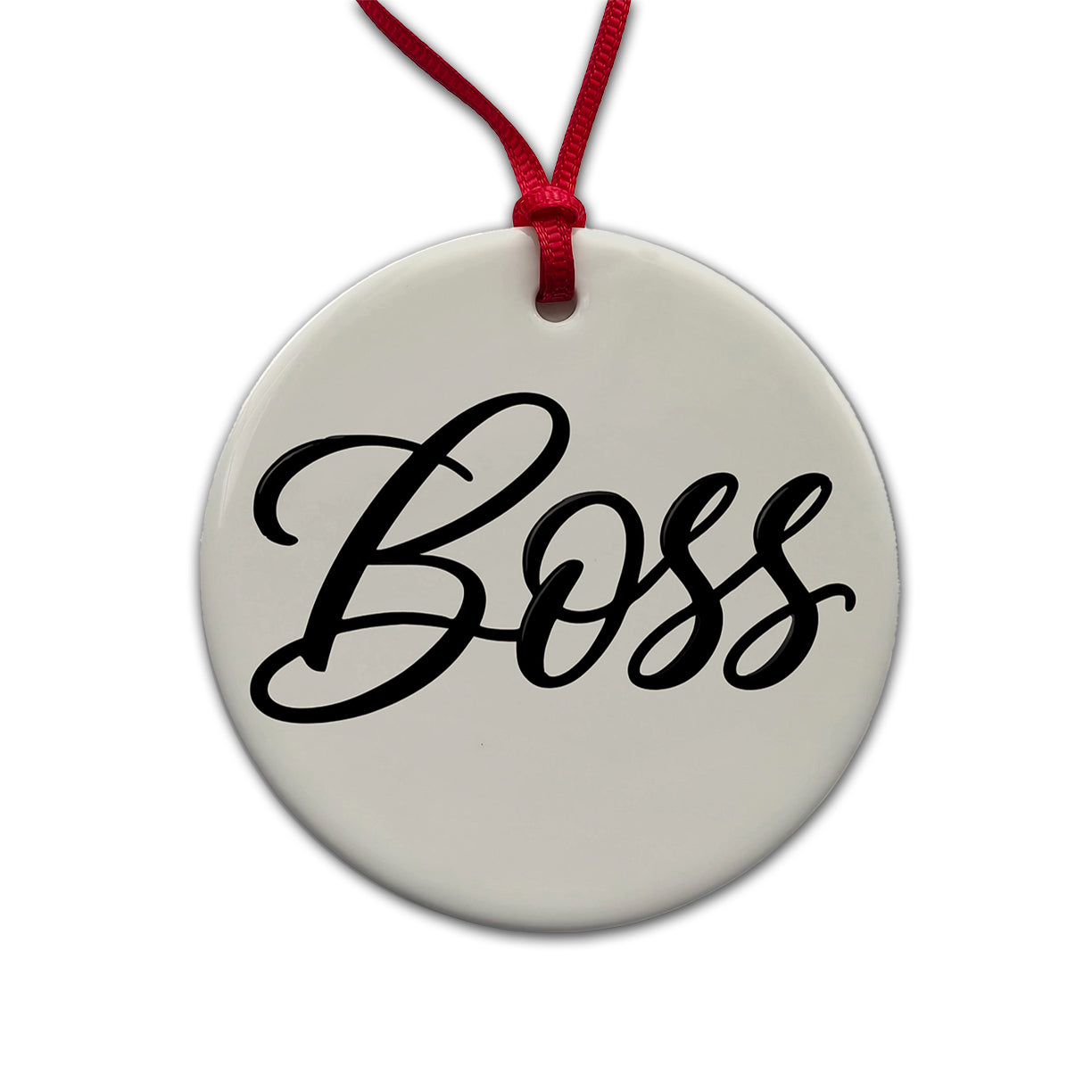 Boss Script Round Ceramic Holiday Christmas Tree Ornament