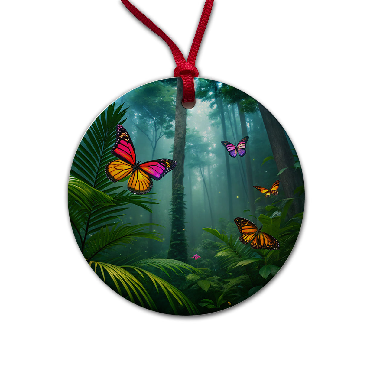 Butterflies In Jungle Forest Round Ceramic Holiday Christmas Tree Ornament