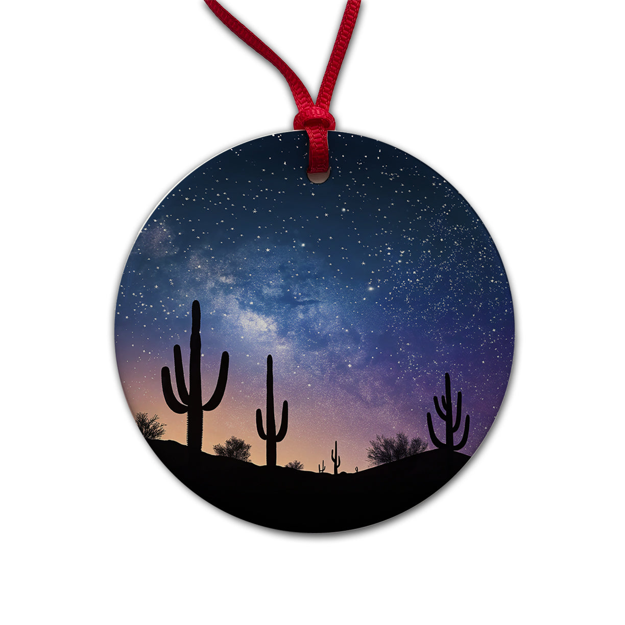 Cactus Silhouettes Starry Sky Silhouettes Shadows Mysterious Round Ceramic Holiday Christmas Tree Ornament