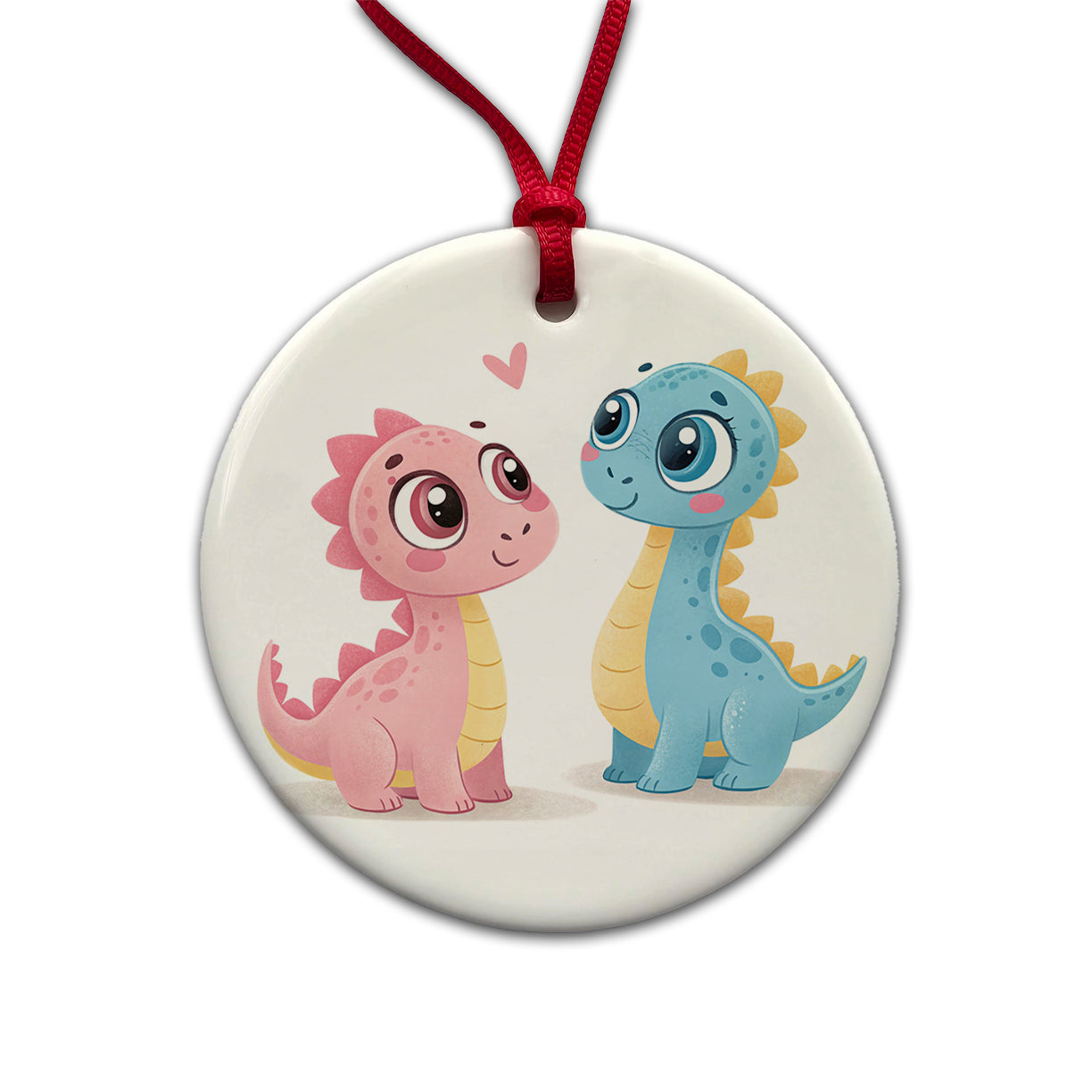 Cute Pastel Colored Cartoon Dinosaurs Round Ceramic Holiday Christmas Tree Ornament