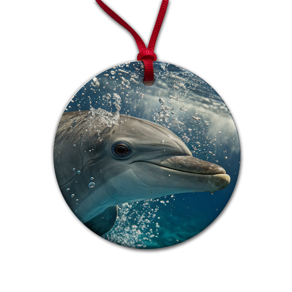 Dolphin Eyes Close Up Ocean Round Ceramic Holiday Christmas Tree Ornament