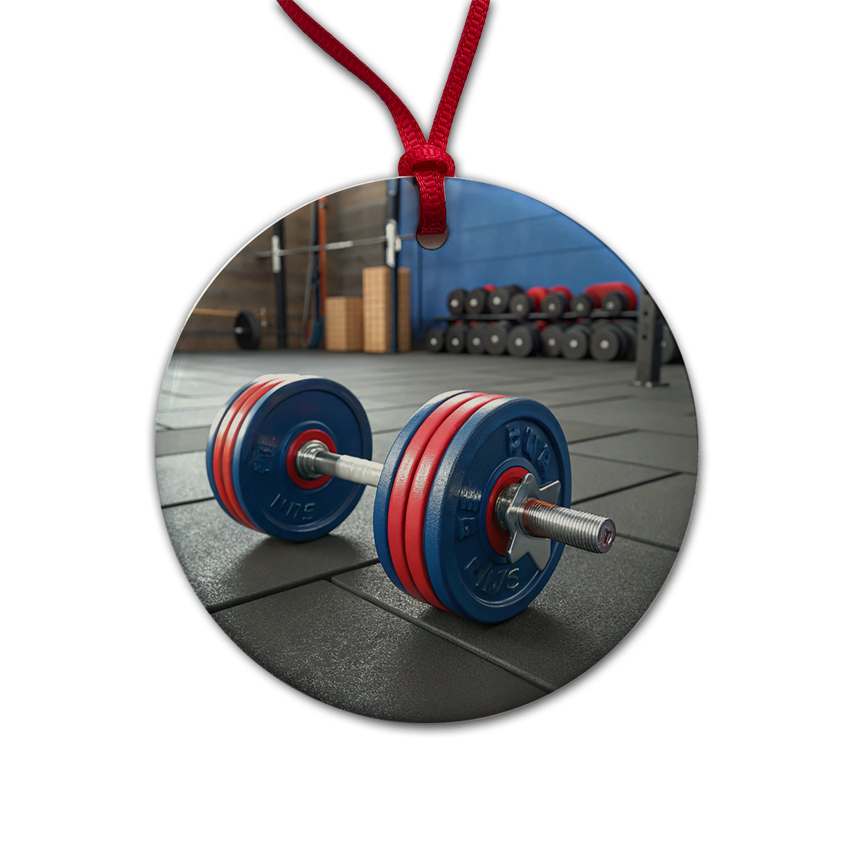 Dumbbells Workout Exercise Gym Round Ceramic Holiday Christmas Tree Ornament