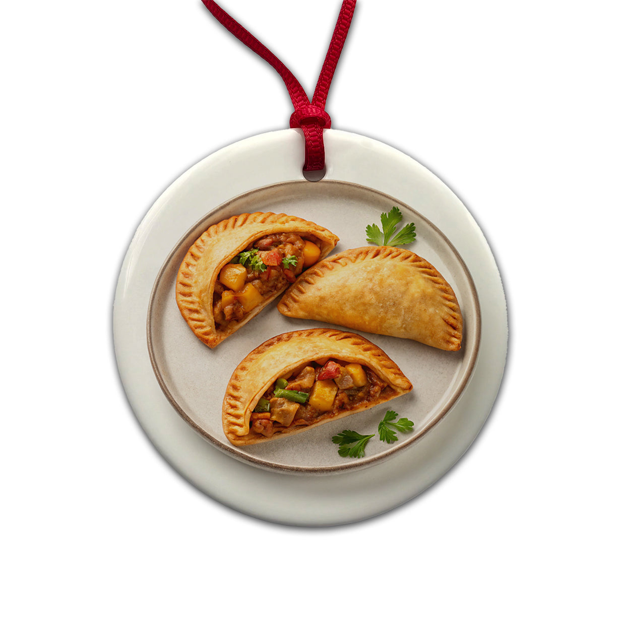 Empanadas Spain Food Round Ceramic Holiday Christmas Tree Ornament