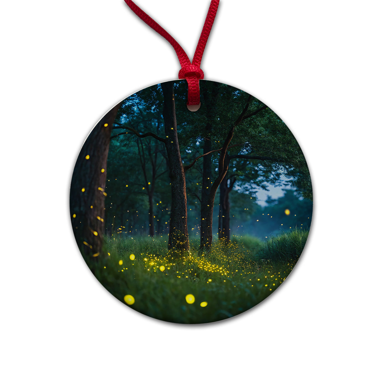 Fireflies At Night Round Ceramic Holiday Christmas Tree Ornament