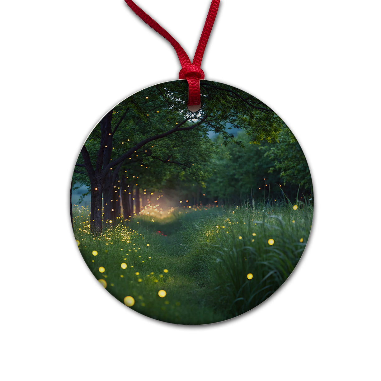 Fireflies In Nature Round Ceramic Holiday Christmas Tree Ornament