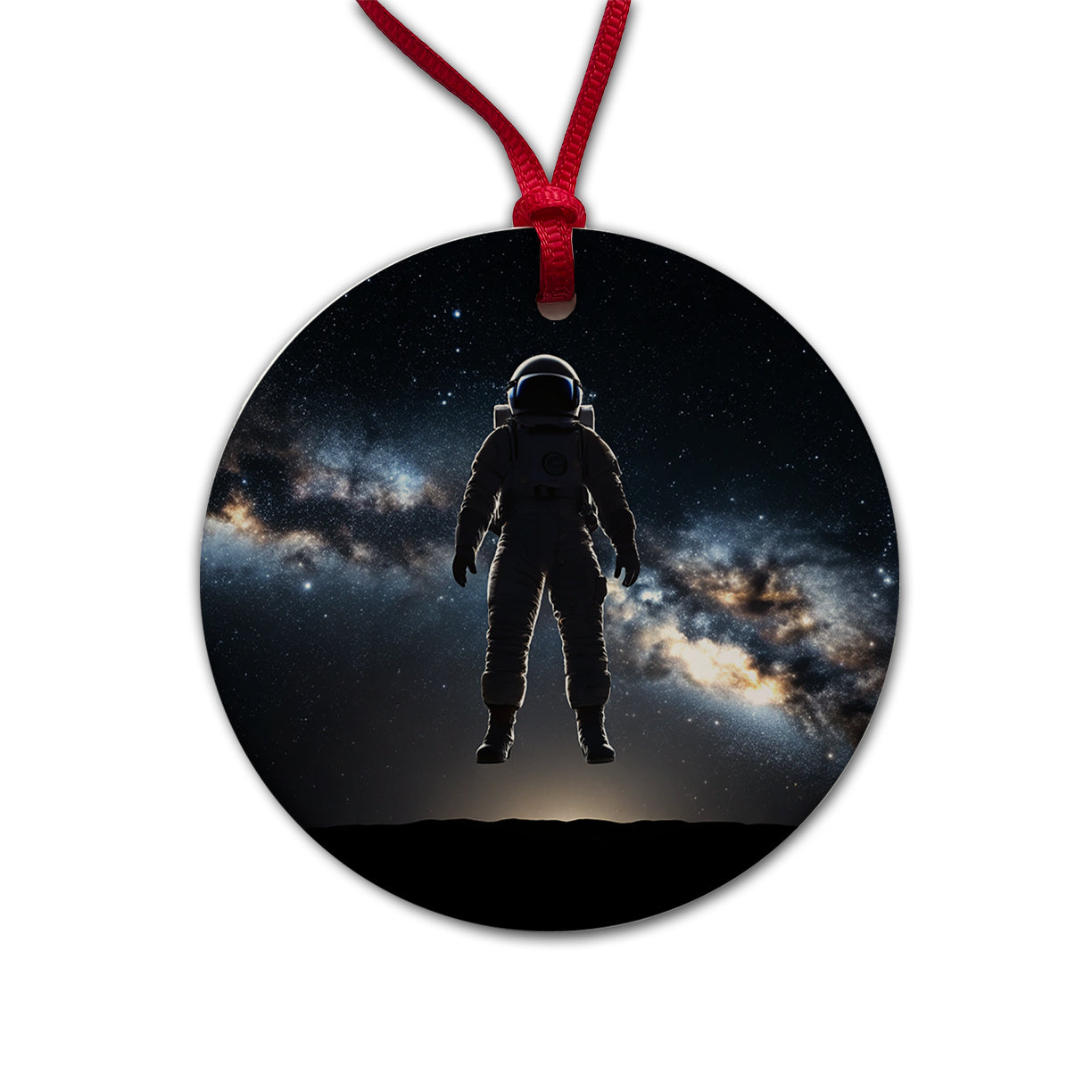 Floating Astronaut Silhouette In Space Round Ceramic Holiday Christmas Tree Ornament