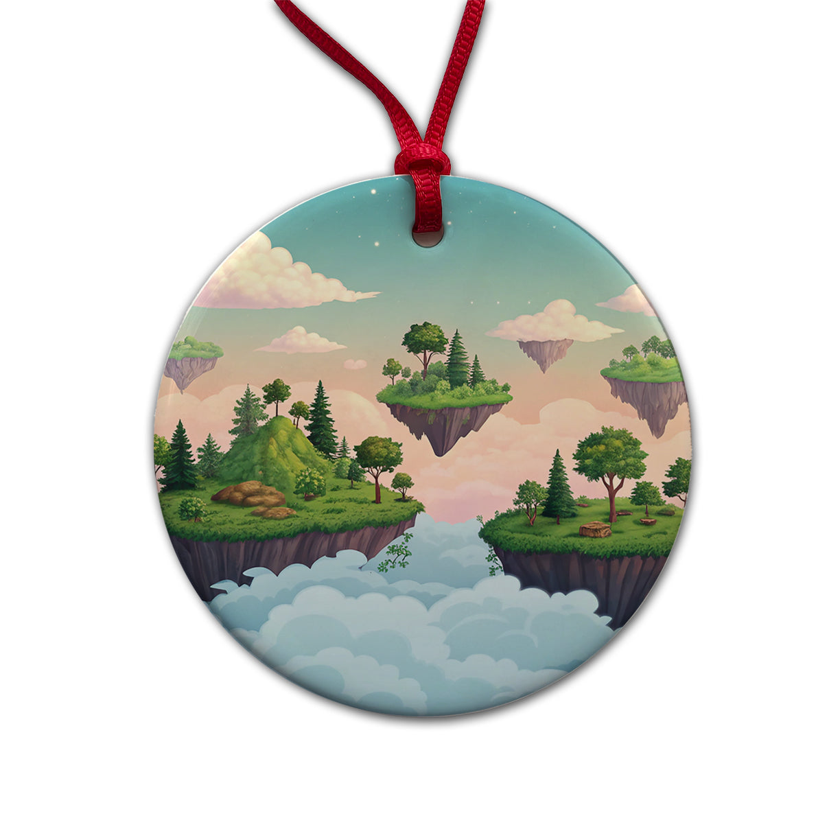 Floating Islands In The Sky Round Ceramic Holiday Christmas Tree Ornament