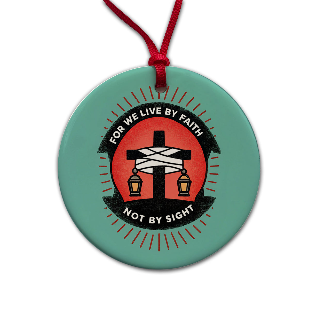 For We Live By Faith Not By Sight Bible Round Ceramic Holiday Christmas Tree Ornament